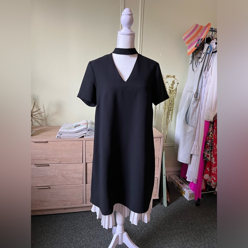 NANETTE LEPORE Black & White Pleated Pencil Straight Midi Cut-Out Formal Dress S